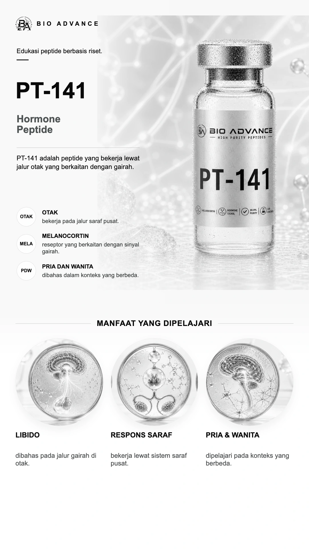 Poster edukasi PT-141, ringkasan cara kerja dan konteks risetnya